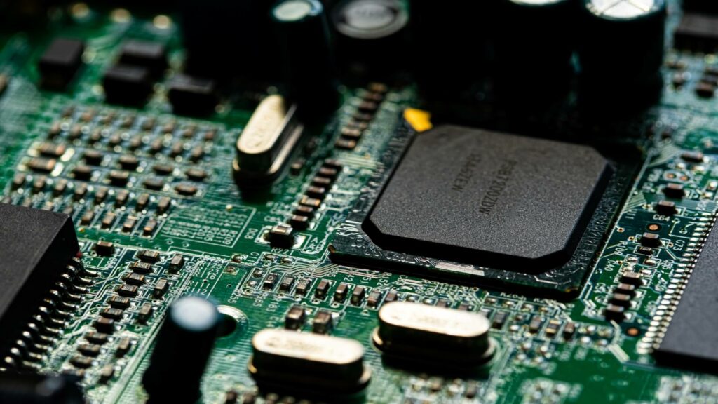 A computer circuit board with microchips