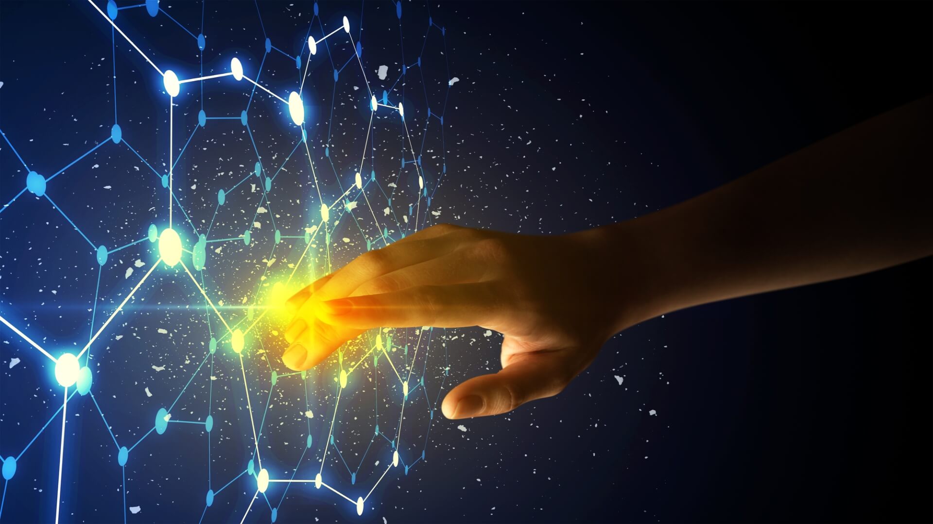 A women's finger pointing to a tech image