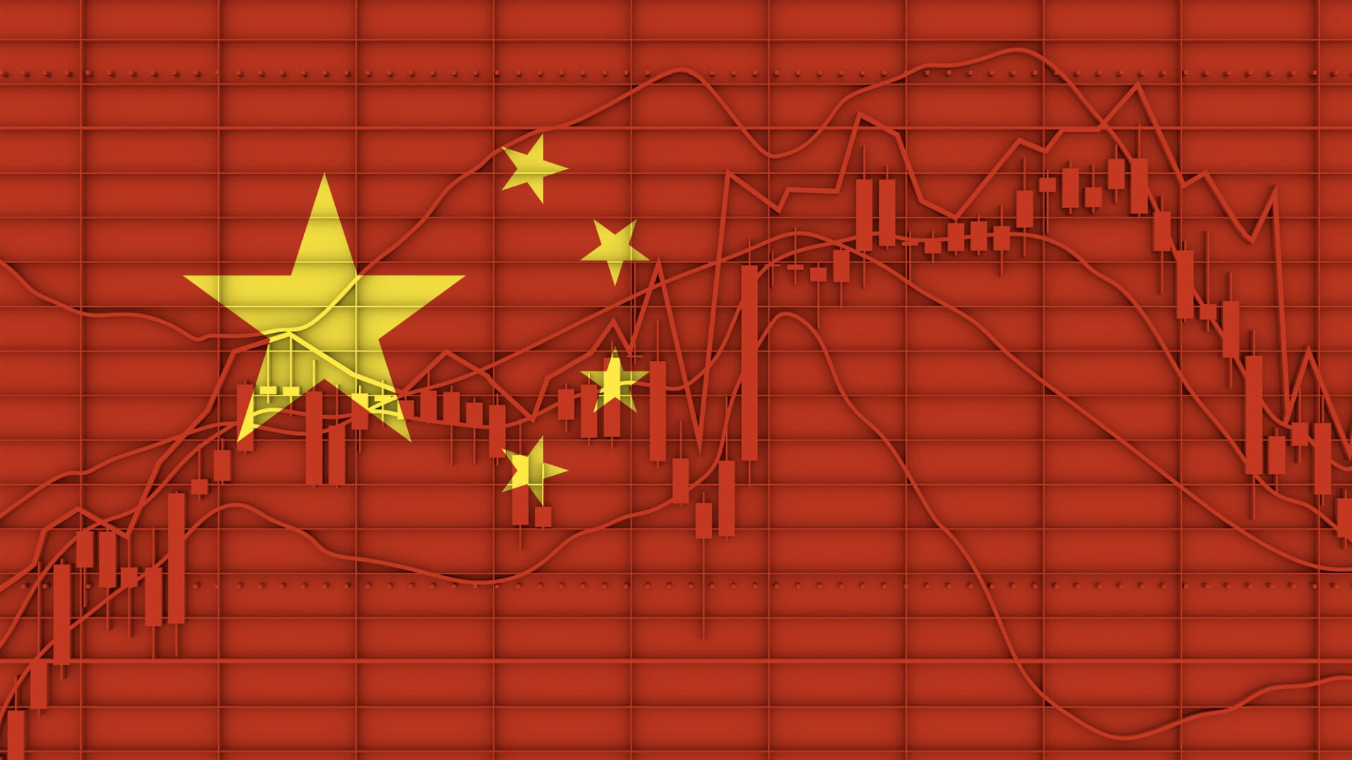 China flag with China wall pattern behind it
