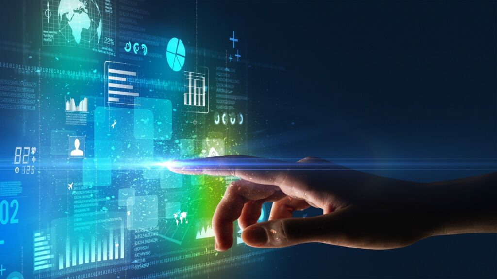 A hand with a finger pointing to a digital image