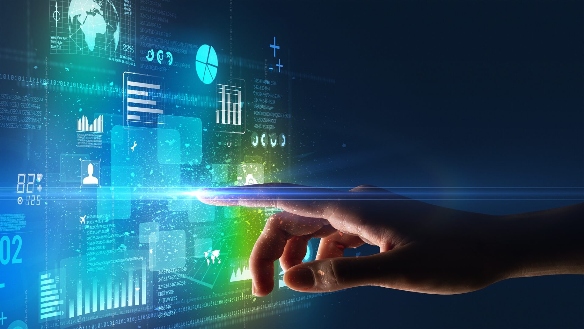 A hand with a finger pointing to a digital image