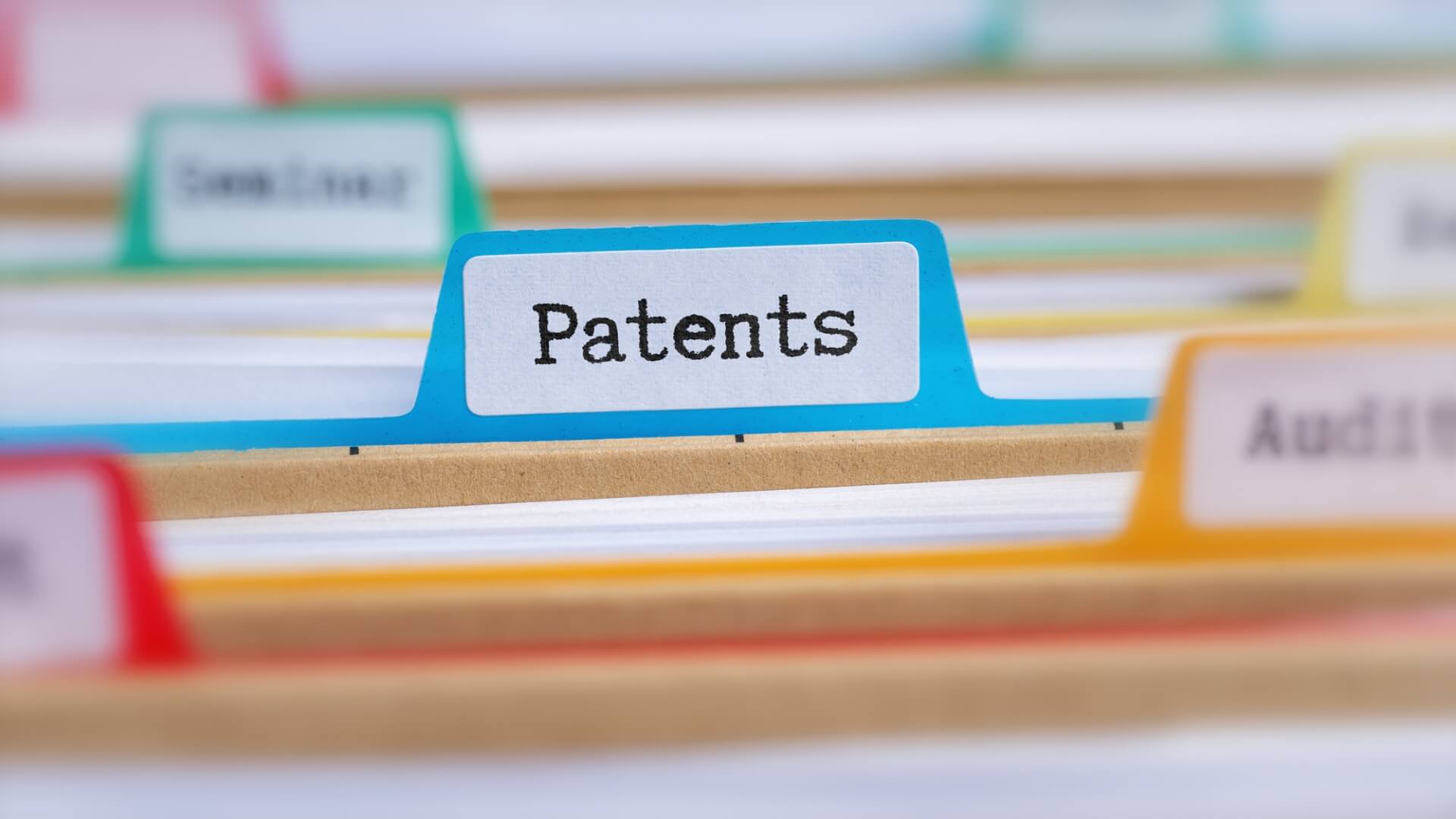 Colorful folders with one labeled patents