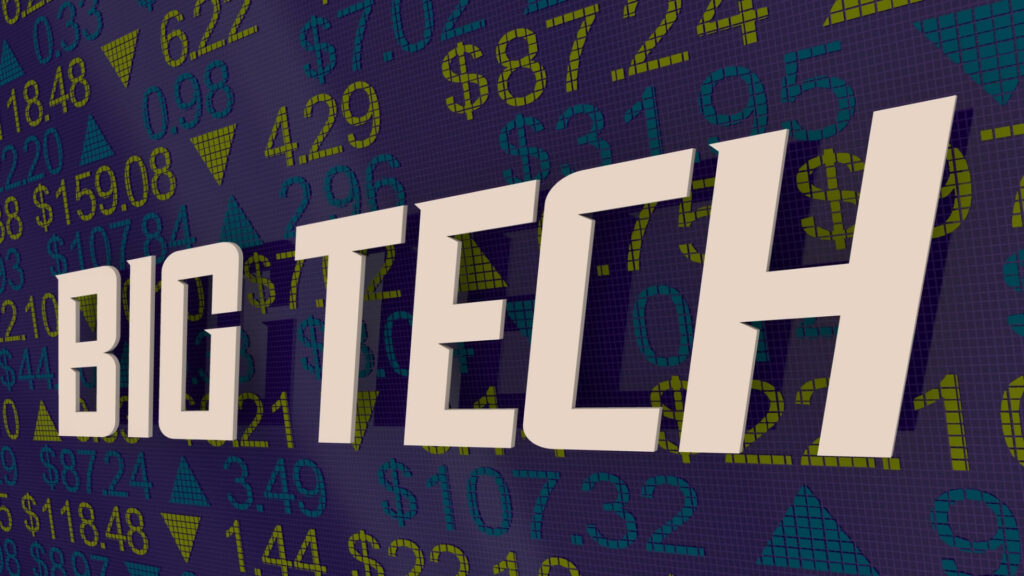 The words BIG TECH in front of a stock board