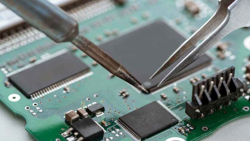 Computer motherboard being assembled