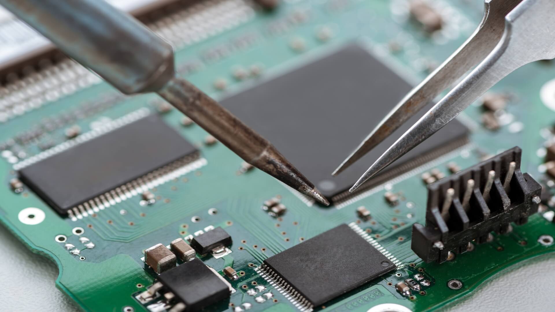 Computer motherboard being assembled