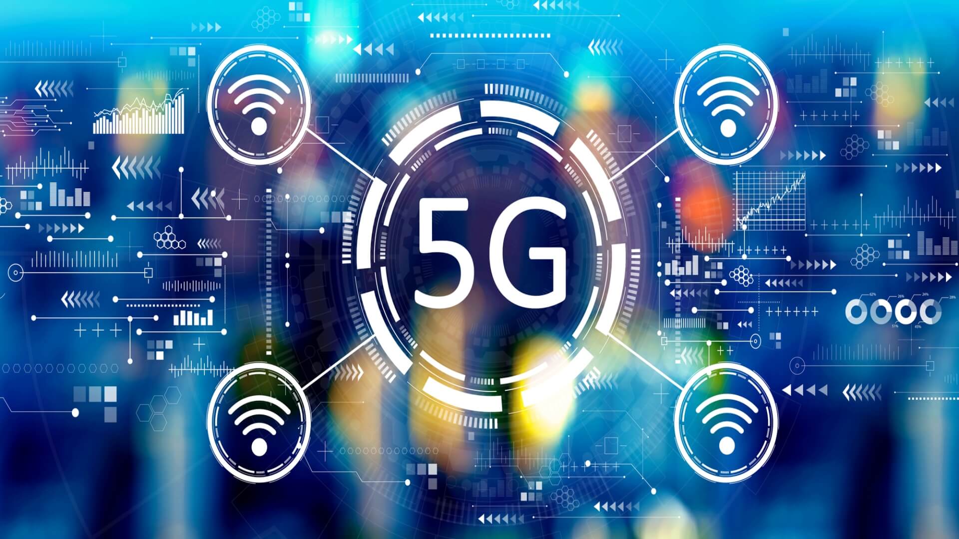 5G image in front of technology background